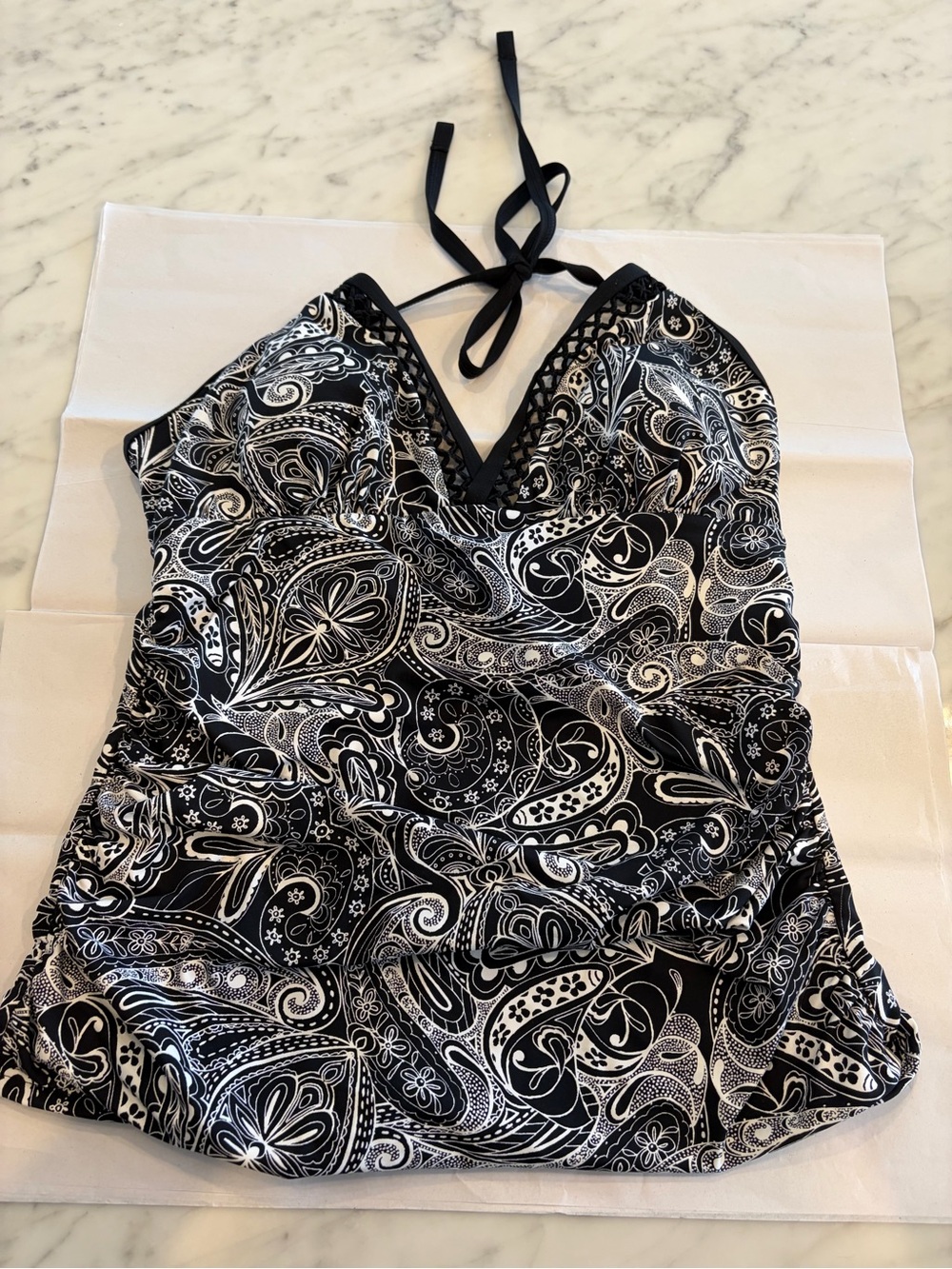 Apt. 9 Black & White Paisley Halter Swim Top